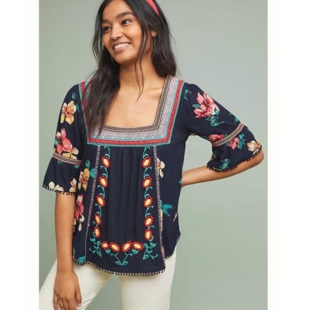 Anthropologie Dakota Embroidered Boho Top